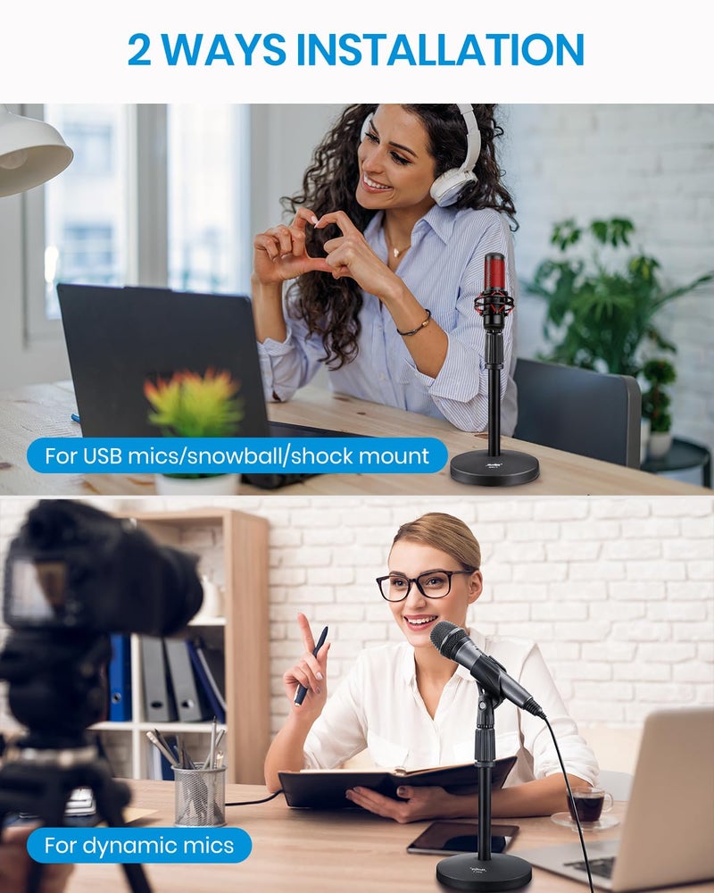 Moukey Desktop Microphone Stand, Moukey Upgraded Adjustable Table Mic Stand with Non-Slip Metal Base for Blue Yeti Snowball Spark, Other Microphone, height adjustment 9.84â€ to 14.17â€-MMs-2 - Image 5